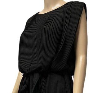 Alex Marie Womens Bethany Pleated Chiffon Round Neck Dress Black Plus Size 4